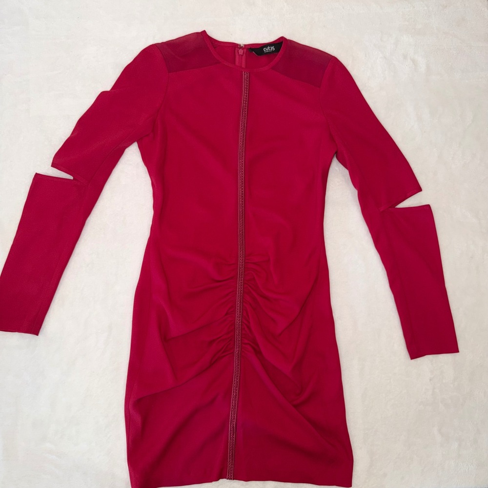 Cut25 by Yigal Azrouel Ruby Red Ruched Cold Shoulder Mini Dress C9415BC Size 4